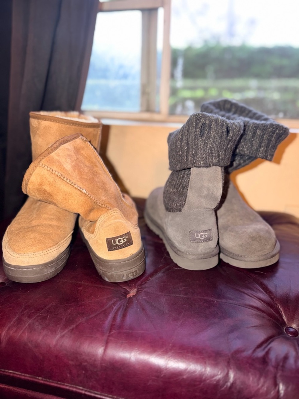 UGG Short Suede Boots in Chestnut and Charcoal
